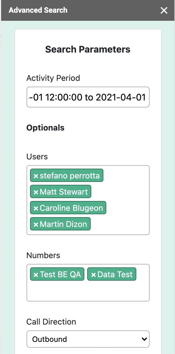 Calls - Advanced Search